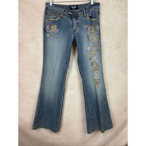 Vintage Angels Y2K Sequin Embroidered Jeans Low Rise Flare 32” Waist